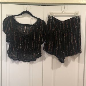 Free People Floral Cap Sleeve Top & Shorts Set, L